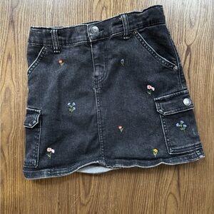 3 FOR $15 - Girls faded black denim mini skirt with flower embroidery - 8 yrs